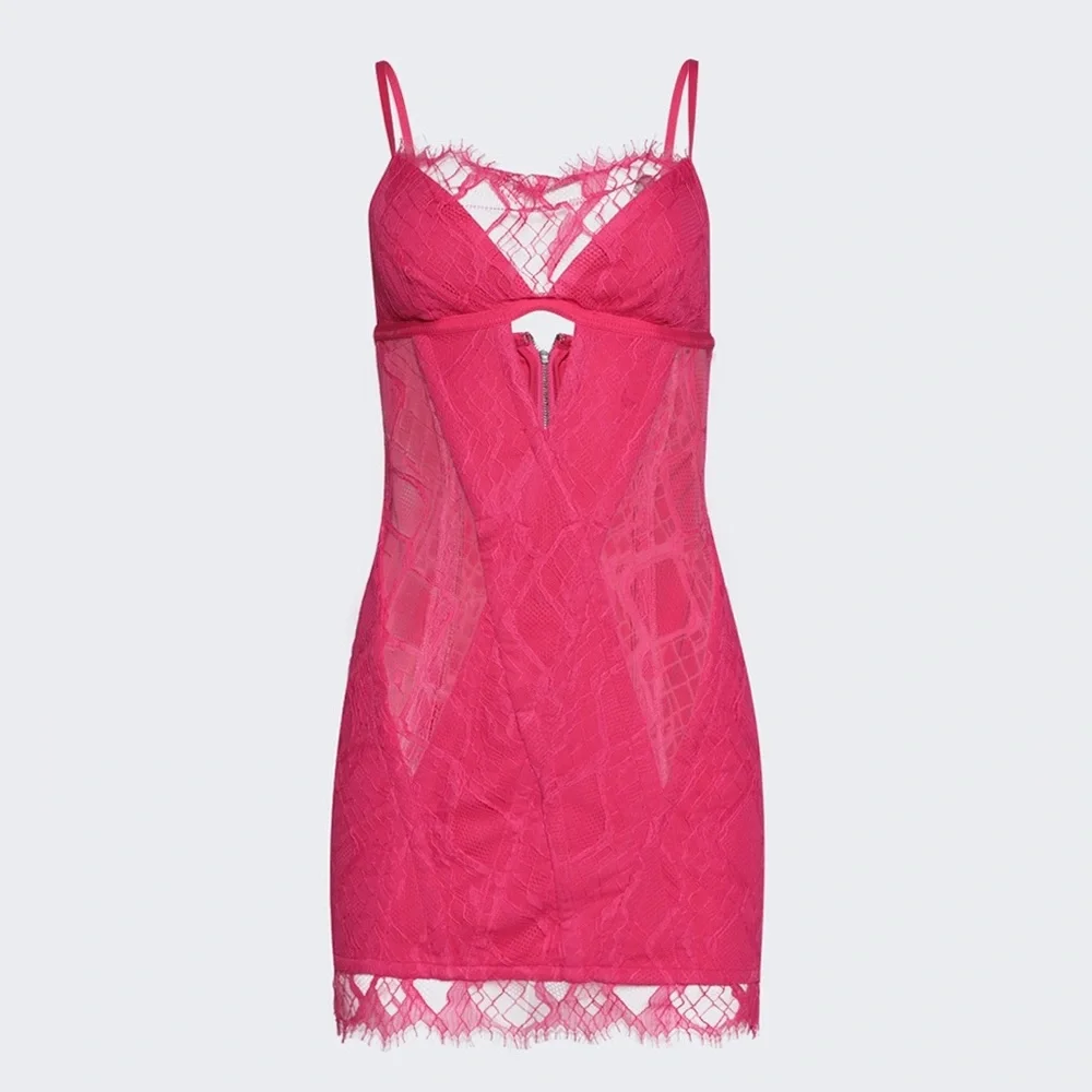 Dion Lee Oblique Lace Corset Dress In Candy Pink